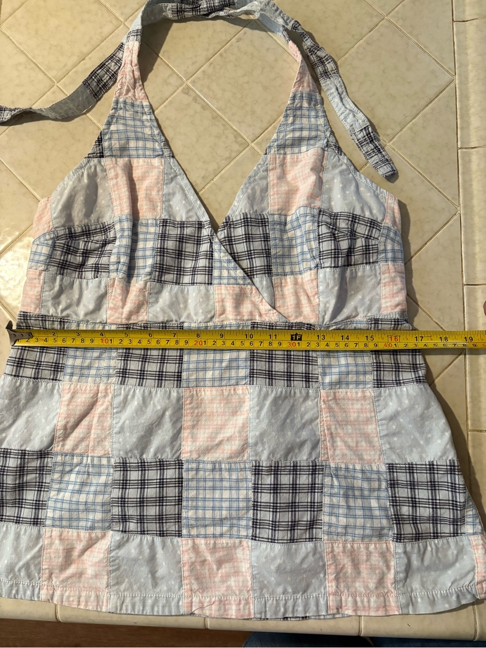 H&M Patchwork Halter Tank Top in Light Blue, Pink, and Navy